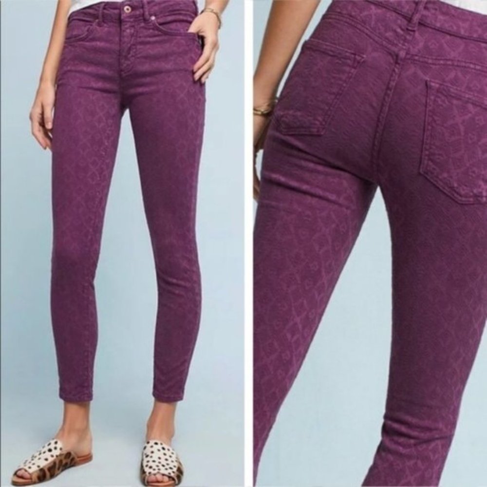 Anthropologie Purple Patterned Skinny Pants
